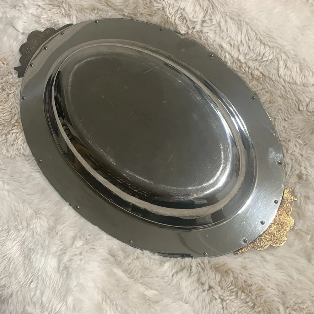 Vintage Oneida Silver and Gold Oval Serving Platter